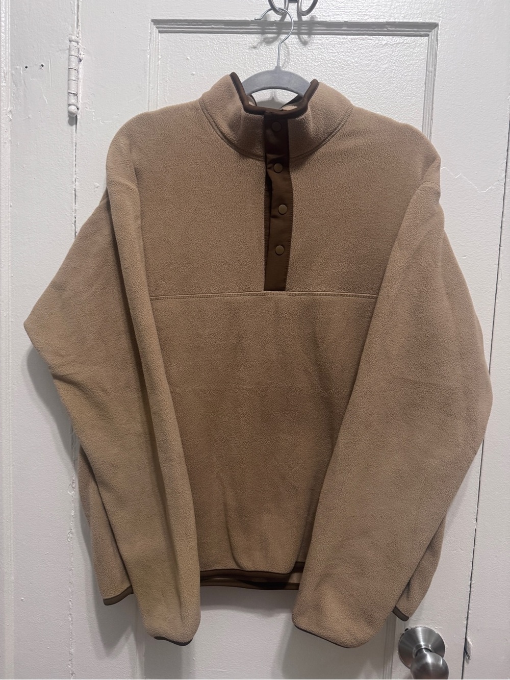 Uniqlo Tan Fleece Zip-Up Pullover with Dark Trim